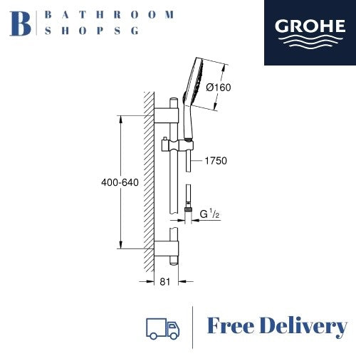 Grohe Power&Soul Cosmopolitan 160 Shower rail set 4+ sprays 27744000 | Grohe Sliding Rail Set