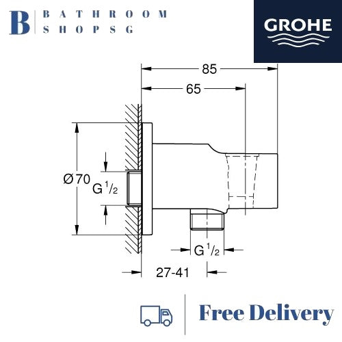 Grohe Relaxa Shower Outlet Elbow 1/2" | Grohe Wall Shower Holder 28628000