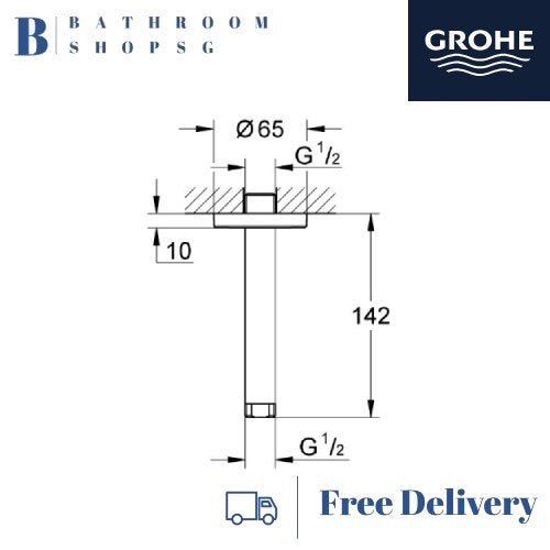 Grohe 28724000 Rainshower Shower arm ceiling 142 mm | For Overhead Shower