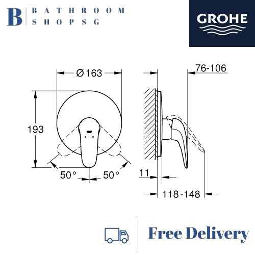 GROHE Eurostyle Single-lever Concealed Shower Mixer Trimset 29098003 Chrome