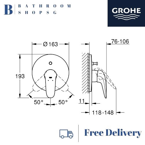 GROHE Eurostyle Single-lever Concealed Bath Mixer Trimset 29099003