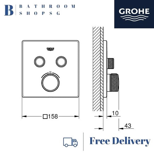 GROHE Grohtherm SmartControl Thermostat for Concealed Mixer Installation with 2 valves 29124000