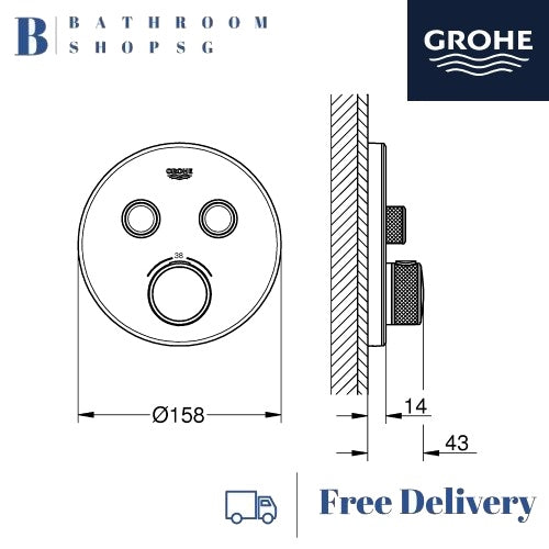 GROHE Grohtherm SmartControl Thermostat for Concealed Shower Mixer Installation with 2 valves | Grohe 29151LS0