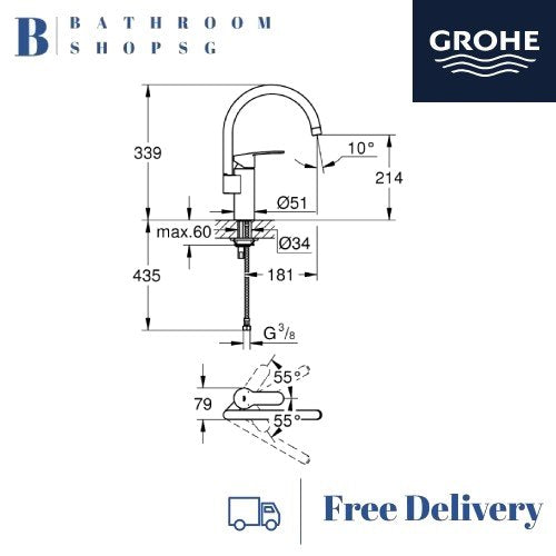 Grohe Eurosmart Cosmopolitan Single-Lever Kitchen Sink Mixer 30221002