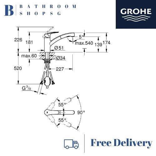 Grohe Eurosmart Single-lever Kitchen Sink mixer 30305001 | Kitchen Faucet