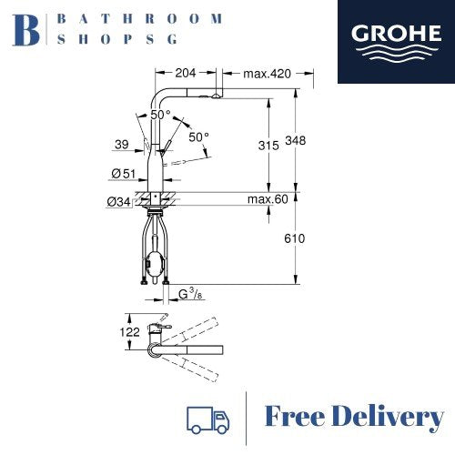 Grohe Essence High Spout Single-Lever Kitchen Sink Mixer 30504KF0