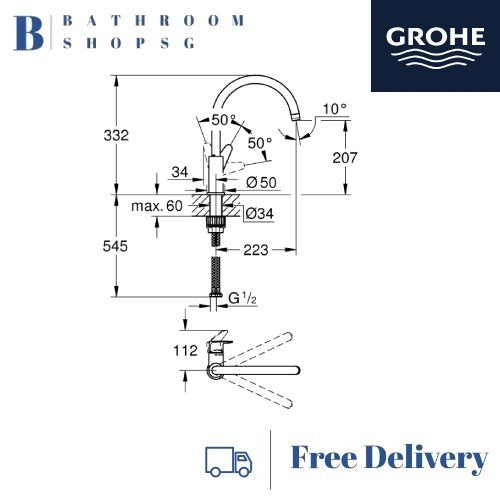 Grohe BauCurve Single-Lever Kitchen Sink Mixer 31231001