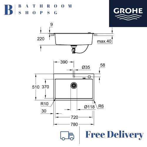 Grohe K700 Composite 80-C Top Mount Single Bowl Kitchen Sink 31652AP0