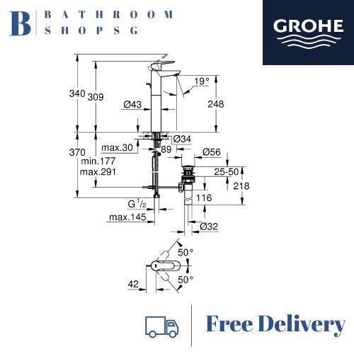 Grohe-BauEdge Single Lever Vessel Basin Mixer XL Size 32860000