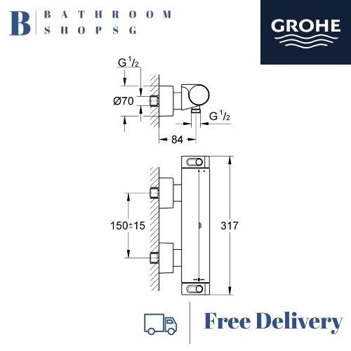 GROHE Grohtherm 2000 Thermostat Exposed Wall Mount Shower Mixer 34169001