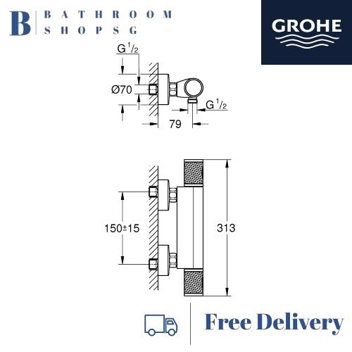 Grohe Grohtherm 1000 Performance Thermostatic Exposed shower mixer 34827000