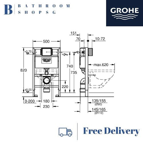 Grohe Rapid SL Element for WC 0.82 m installation height 38526000 | Grohe Toilet Flushing Cistern