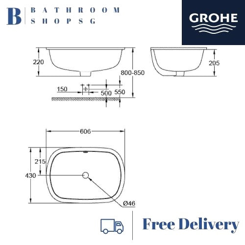 Grohe Eurosmart Undercounter Basin 60 Alpine White 39125001 | Grohe Bathroom Sink