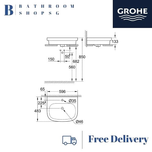 Grohe Eurosmart Countertop Basin 60 Alpine White 39198000 | Grohe Bathroom Sink