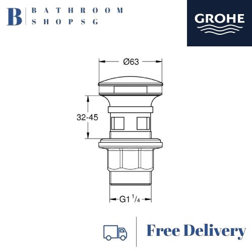 Grohe 40824000 Waste Set With Push-open Plug for Bathroom Basin