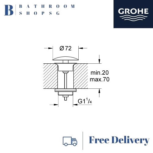 Grohe 65808000 Waste Set Fixed 1 1/4" for Bathroom Basin without overflow