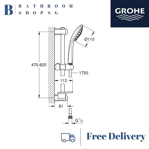 Grohe Euphoria 110 Massage Shower Rail Set Chrome | Grohe Sliding Bar 27231001