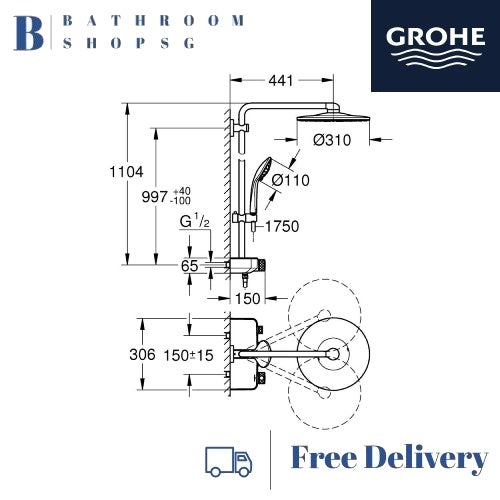 Grohe Euphoria SmartControl 310 Rainshower system with Thermostatic Shower Mixer 26507GL0