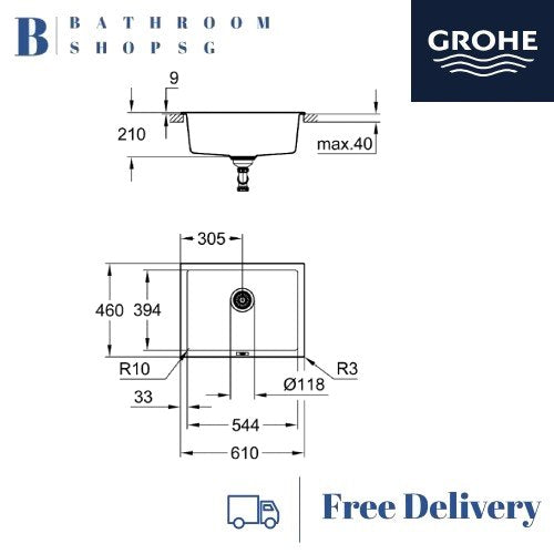 Grohe K700U Composite 70-C Single Bowl Undermount Kitchen Sink 31655AP0