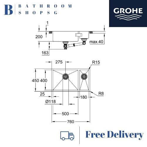 Grohe K700U Stainless Steel 80-S Undermount Double Bowl Kitchen Sink 31575SD1