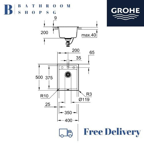 Grohe K700 Composite Sink 50-C Top Mount Single Bowl Kitchen Sink 31650AP0