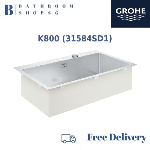 Grohe K800 Stainless Steel 90-S Top Mount Big Single Bowl Kitchen Sink 31584SD1