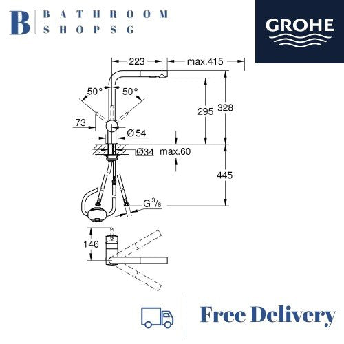 Grohe Minta L-Spout Single-Lever Kitchen Sink Mixer 30274A00 Hard Graphite