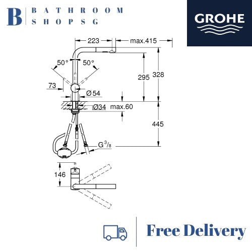 Grohe Minta L-Spout Single-Lever Kitchen Sink Mixer 30274DA0 Warm Sunset