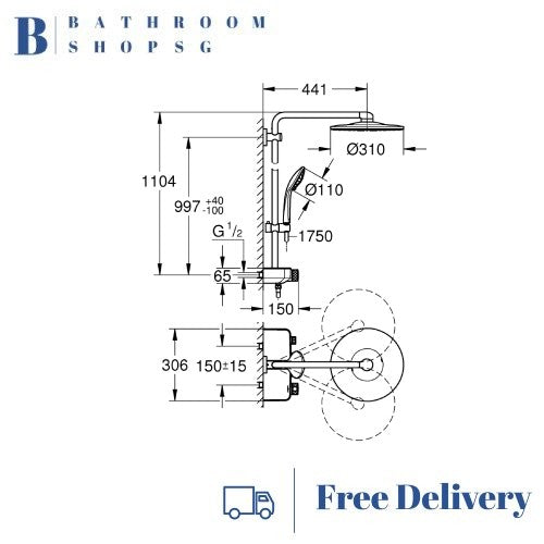 Grohe Euphoria SmartControl 310 Rain Shower system with thermostatic Mixer 26507000 Chrome