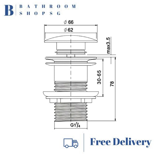 Mushroom 40mm Chrome Pop-up Waste Set without Overflow for Bathroom Basin