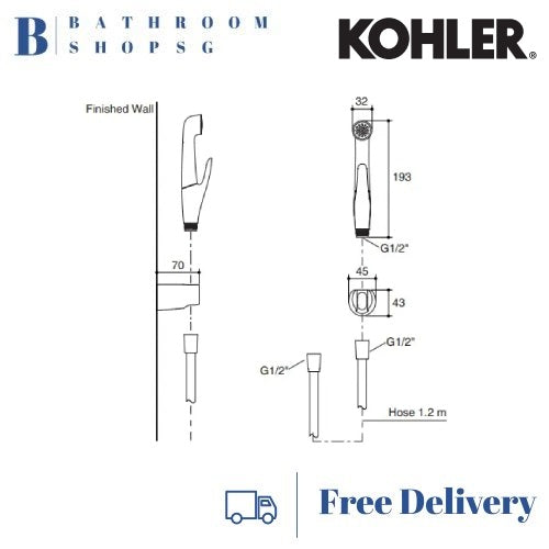 Kohler Luxe Hygiene Bidet Spray K-77364K-CP Chrome Antibacterial Bidet Spray with Wall Bracket