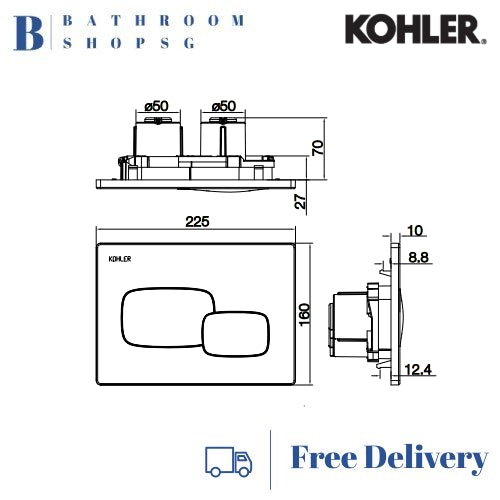 Kohler ModernLife Wall Hung Toilet K-27904IN-SS-0 with Cistern Wall Brackets and Flush Plate Bundle Set