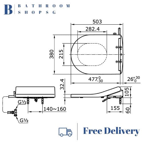 TOTO CW553A Wall Hung Toilet Bowl with TCW09S Ecowasher Manual Bidet Seat