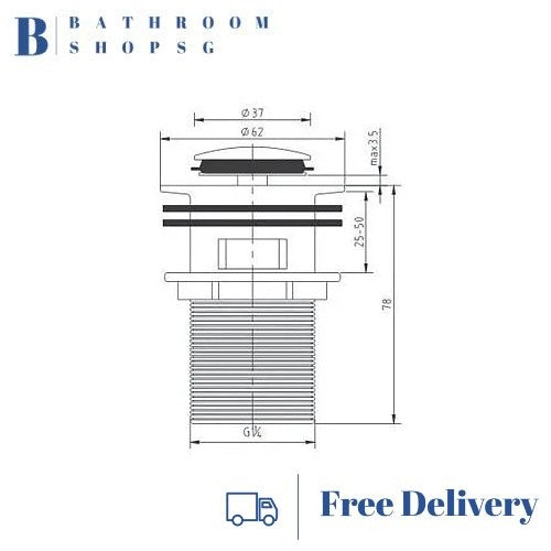 Chrome 32mm Pop-up Waste Set with Overflow 1 1/4" for Bathroom Basin