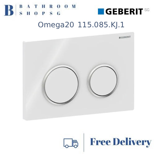 Geberit Omega 20 Actuator Plate 115.085.KJ.1 | White Plate with Bright Chrome Ring Toilet flush plate