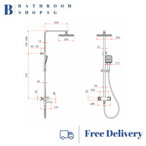 Rubine PUSHSTOP Square Rainshower Set RSC-PUSHSTOP-S81-CH Chrome