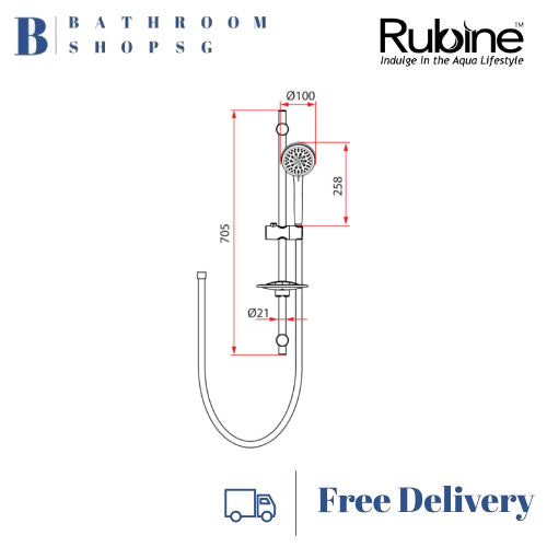 Rubine RSH-FONTANA-107-BK Sliding Bar with Hand Shower Set