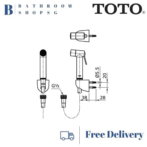 TOTO Luxury Metal Bidet Hygiene Spray Set Chrome THX20MMD | TOTO Shower Spray Set