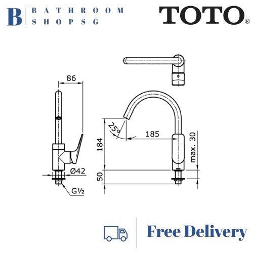 TOTO Rei Series TX606KRS Single Lever Kitchen Faucet for cold Water only