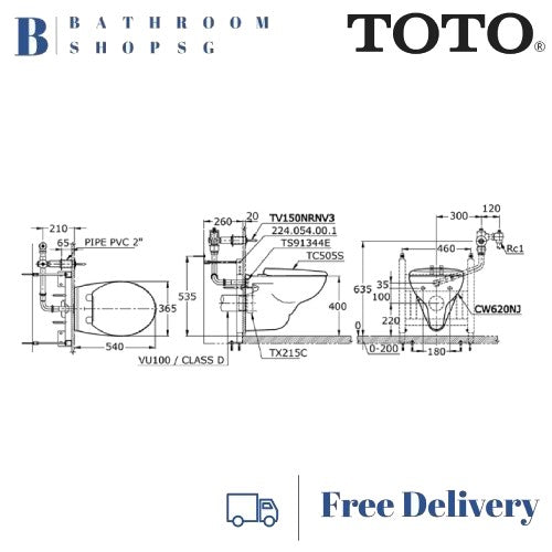TOTO CW620NJ Wall Hung Toilet Bowl with Soft Close Seat Cover