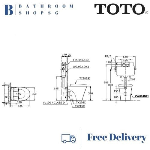 TOTO AVANTE Wall Faced Toilet Bowl with Seat Cover CW824NPJ