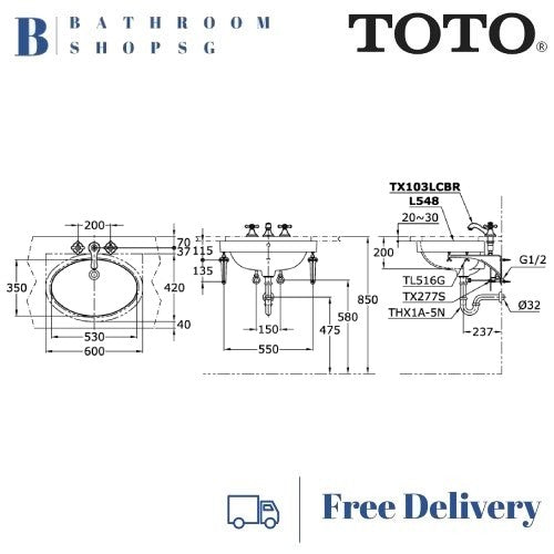 TOTO Under Counter Lavatory Basin L548 | Toto Wash Basin