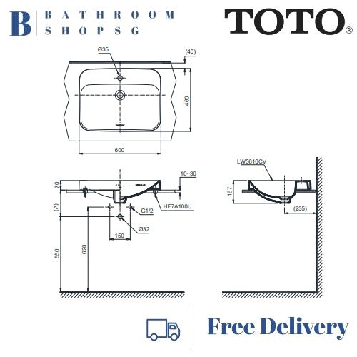 TOTO Console Lavatory Basin L5616C | Toto Countertop Wash Basin