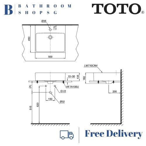 TOTO Console Lavatory L710CTR | TOTO Countertop Wash Basin
