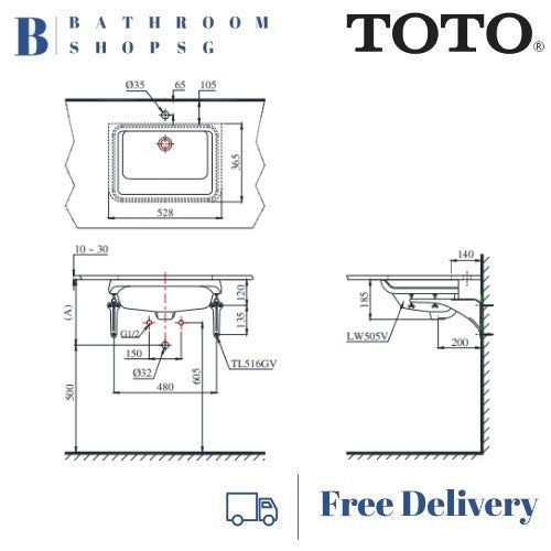 TOTO L505T Rectangular Under Counter Lavatory | Toto Wash Basin