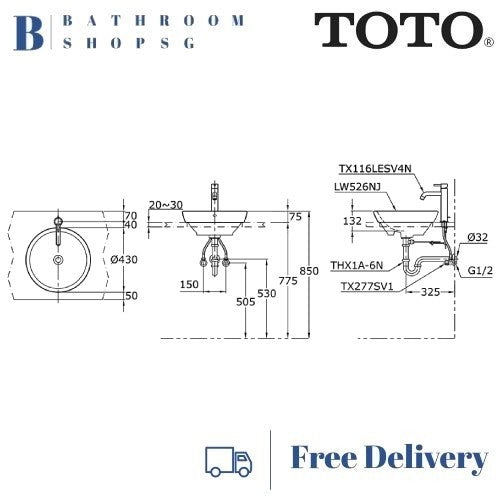 TOTO Semi Recessed Lavatory LW526NJ | Toto Wash Basin