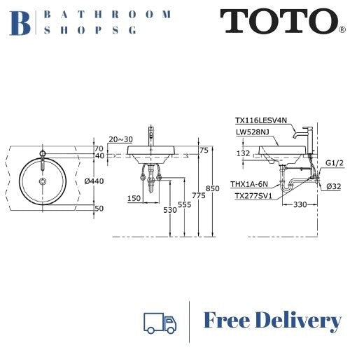 TOTO Semi Recessed Lavatory LW528NJ | Toto Wash Basin