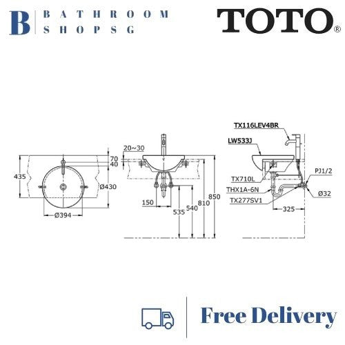 TOTO Semi Recessed Lavatory LW533J | Toto Wash Basin