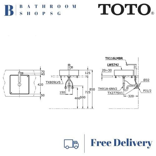 TOTO Console Lavatory LW574J | Toto Vessel Wash Basin
