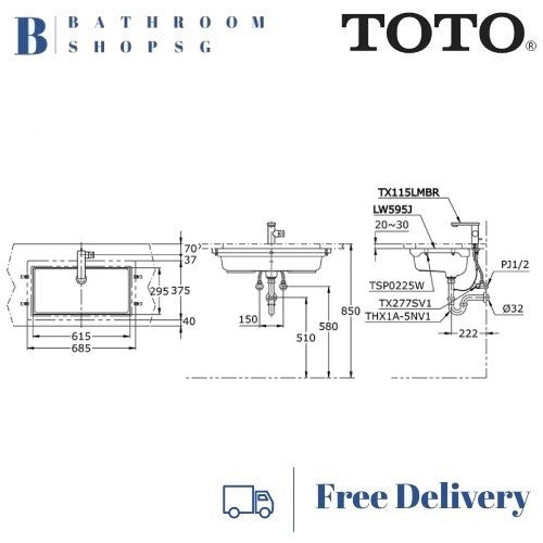 TOTO Under Counter Lavatory LW595J | Toto Wash Basin